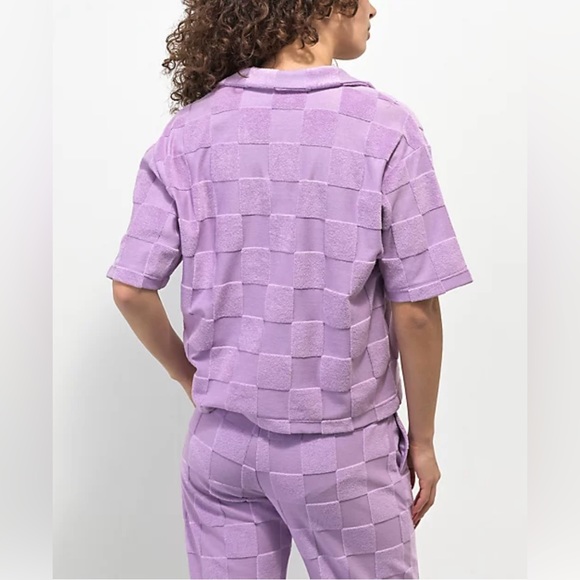 Vans Teri V Neck Lavender Checkered Terry Cloth Polo Shirt, Size L, XL, S - Picture 3 of 9